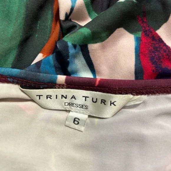 Trina Turk Colorful Abstract Tropical Pink Green Yellow Orange Blue Leaf Dress - Picture 4 of 4